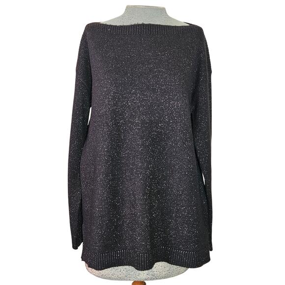 Ann Taylor Black Metallic Knit Sweater Size Medium - Picture 1 of 4